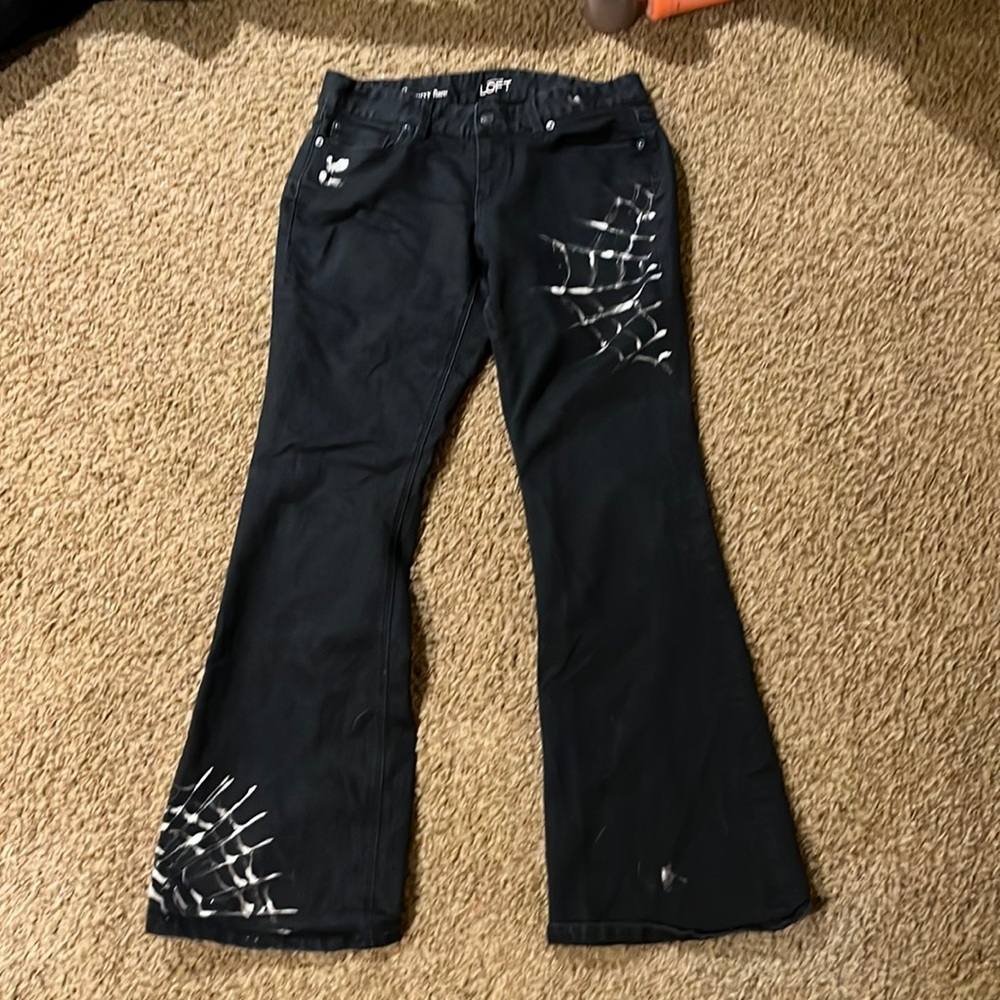 Custom bleached spiderweb black jeans